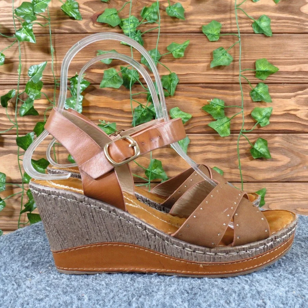 Miss Colomba Capella Women Wedge Sandals Size 36 Summer Platform Brown Strappy